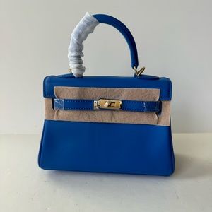 Brilliant Blue Mini 20 Smooth Swift Leather Bag Belted Lock Key Satchel B3/S5